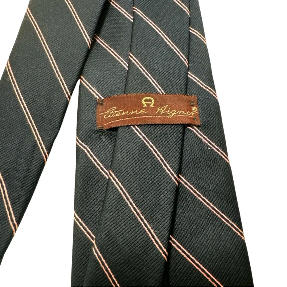 Etienne Aigner Navy Blue Pink Narrow Slanted Pinstripes Men’s Neck Tie 3” Skinny